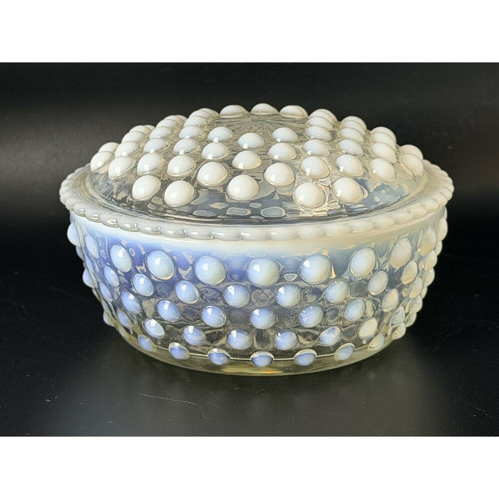Vintage Anchor Hocking Moonstone Opalescent Hobnail Small Lidded Bowl 4.5" D